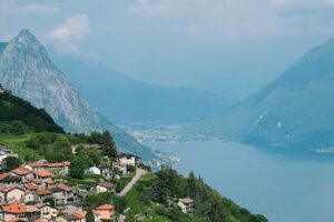 city by lake lugano in switzerland